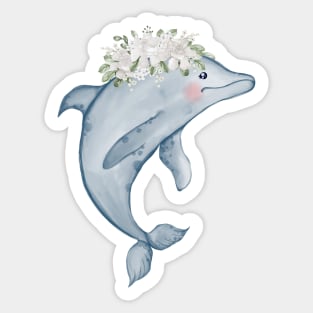 Dolphin Flower Watercolor Sticker